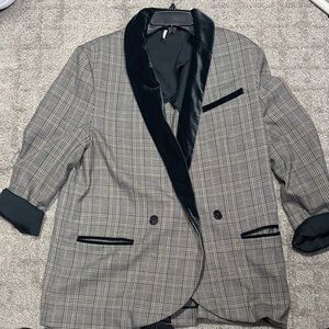Men's Plaid Blazer with Black Velvet Trim